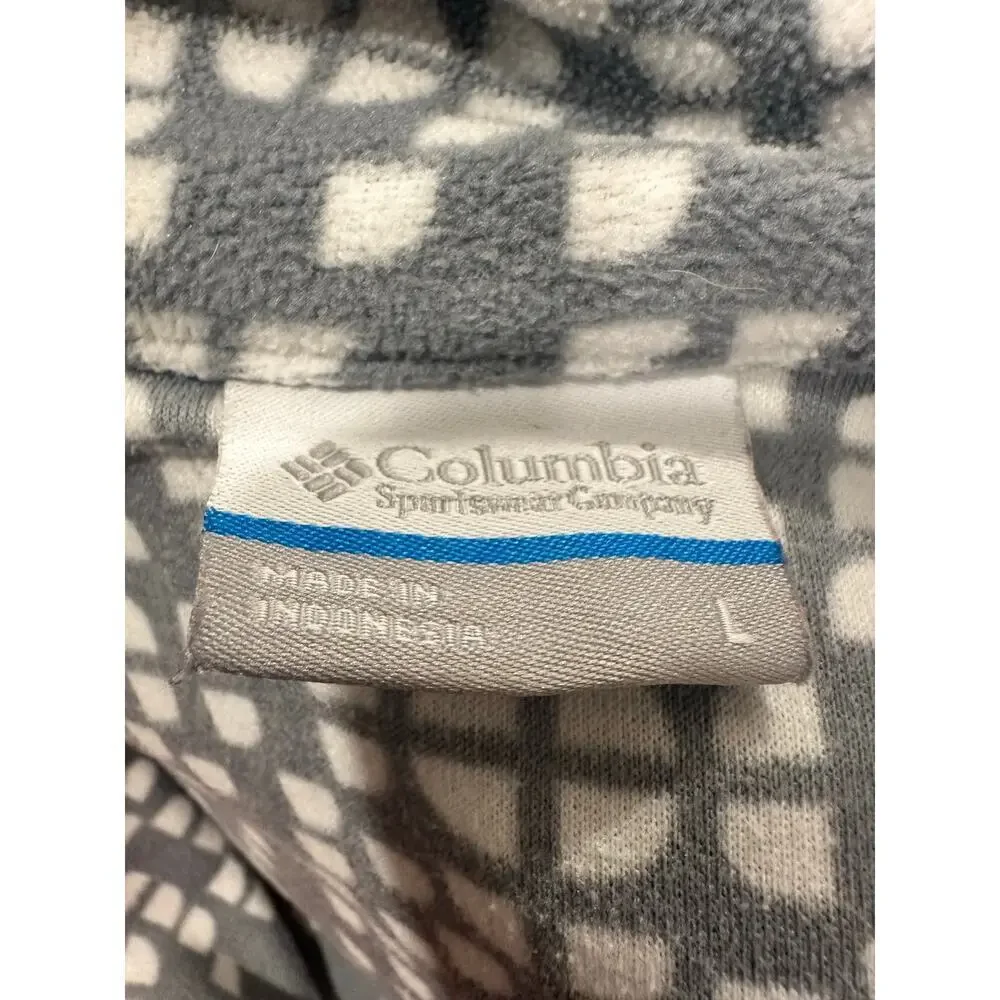 Columbia 1/4 zip fleece pullover jacket  geometric grey/white women size large